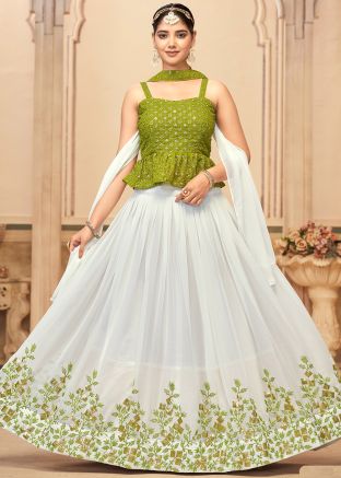 White Embroidered Lehenga Choli In Georgette