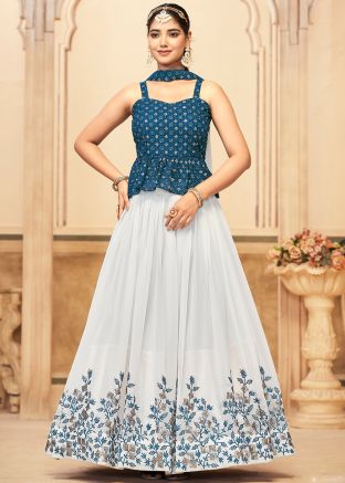 White Embroidered Lehenga Choli In Georgette