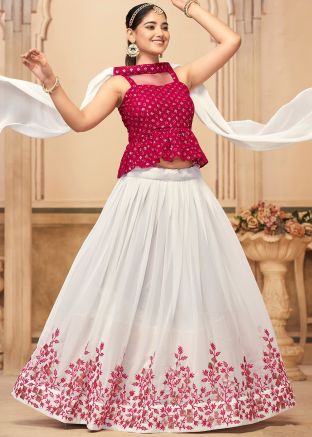 White Embroidered Lehenga Choli In Georgette