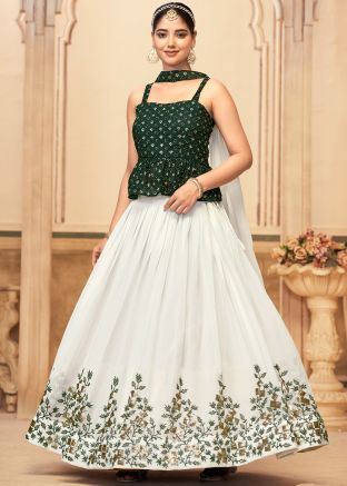White Embroidered Lehenga Choli In Georgette