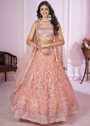 Peach Embroidered Lehenga Choli 