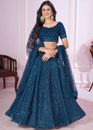 Blue Embroidered Lehenga Choli