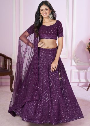 Purple Embroidered Lehenga Choli