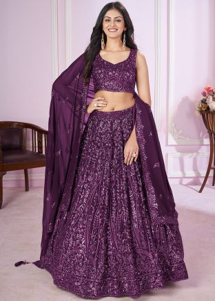 Purple Embroidered Lehenga Choli