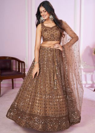 Brown Sequins Embroidered Lehenga Choli