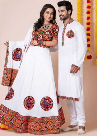 White Embroidered Couple Wear Readymade Set