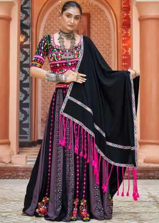 Black & Purple Embroidered Navratri lehenga Choli