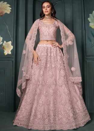 Pastel Pink Dori Embroidered Net Lehenga Choli