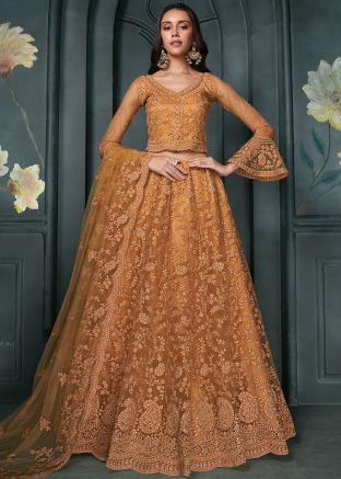 Orange Dori Embroidered Lehenga Choli In Net