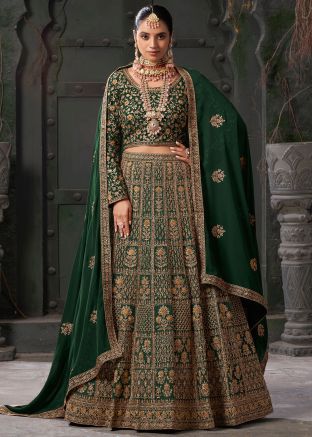 Green Embroidered Bridal Readymade Lehenga Choli