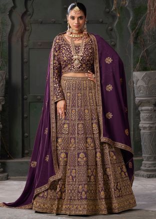 Purple Bridal Readymade Lehenga Choli In Dori Embroidery