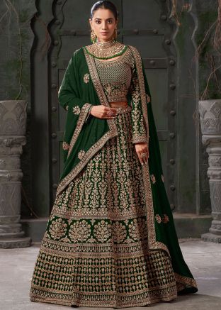 Green Bridal Readymade Lehenga Choli In Dori Embroidery