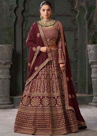 Maroon Readymade Bridal Lehenga Choli In Georgette
