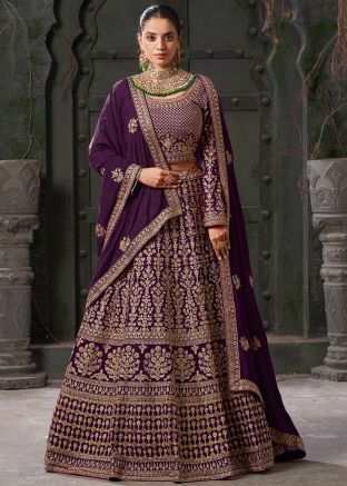 Purple Embroidered Bridal Readymade Lehenga Choli
