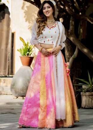 Multicolor Leheria Print Lehenga Choli