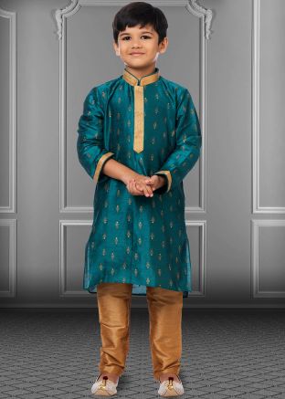 Blue Printed Readymade Kids Kurta Churidar
