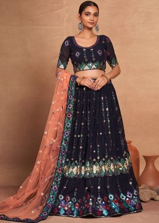 Black Sequins Embellished Georgette Lehenga Choli