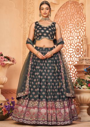 Black Digital Print Lehenga Choli In Chiffon