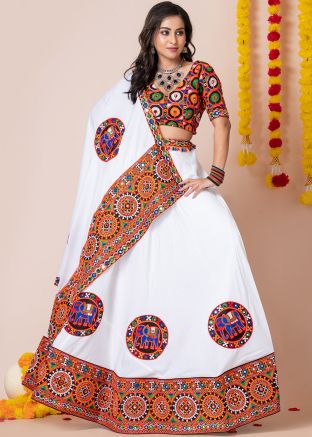 White Embroidered Navaratri Lehenga Choli