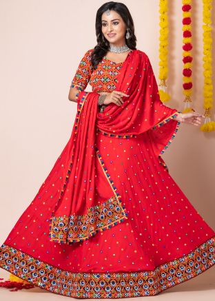 Red Embroidered Lehenga Choli For Navaratri