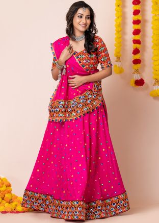 Pink Navaratri Lehenga Choli In Rayon