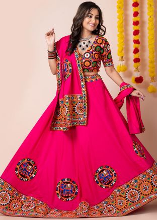 Pink Navaratri Lehenga Choli In Embroidery