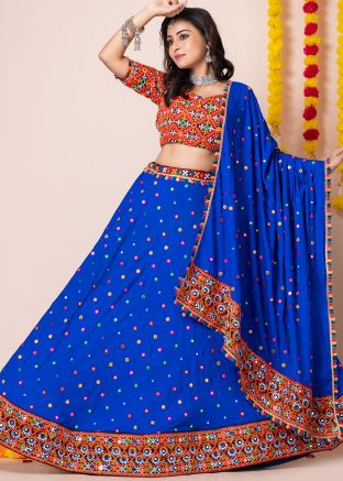 Blue Embroidered Navaratri Lehenga Choli Set