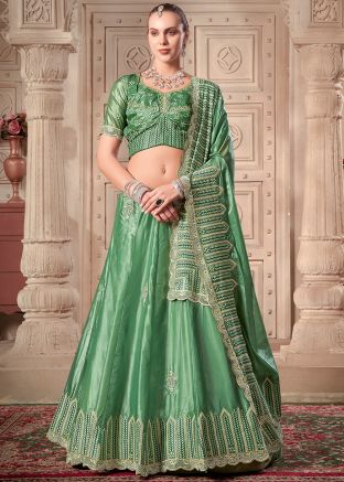 Readymade Green Embroidered Art Silk Lehenga Choli