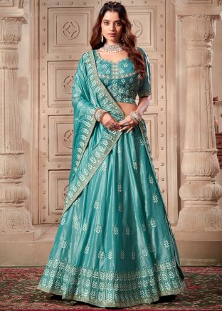 Readymade Blue Embroidered Art Silk Lehenga Choli