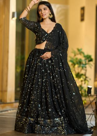 Black Sequins Work Georgette Lehenga Choli