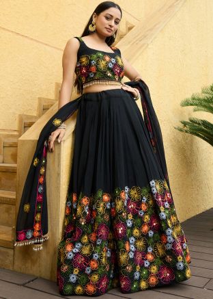 Black Thread Embroidered Lehenga Choli Set