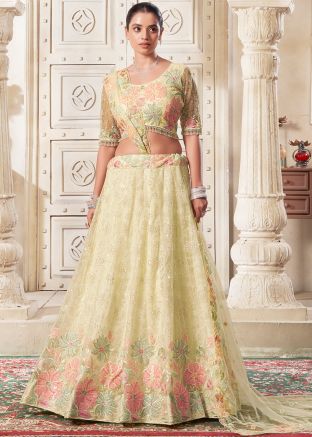 Yellow Embellished Lehenga Choli in Net