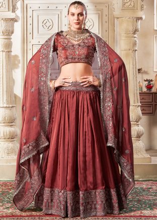 Brown Embroidered Art Silk Lehenga Choli