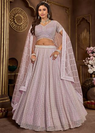 Lavender Purple Embroidered Net Lehenga Choli
