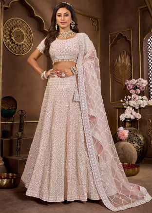 Mauve Pink Net Lehenga Choli In Thread Embroidery