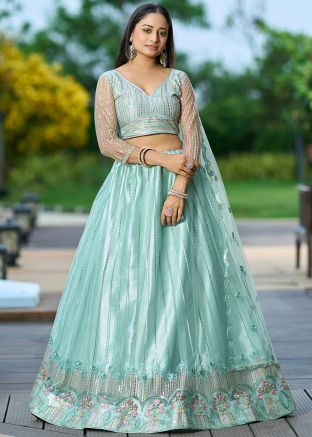 Turquoise Sequins Work Lehenga Choli