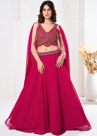 Pink Embroidered Lehenga Choli In Georgette