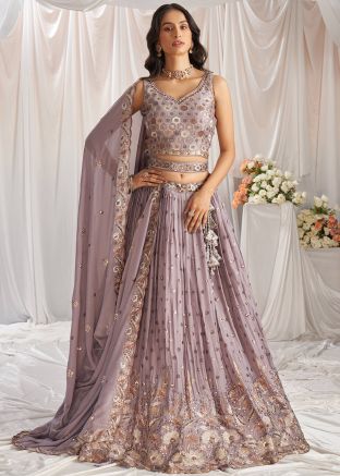 Mauve Purple Embellished Lehenga Choli In Georgette