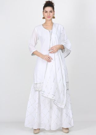 White Gota Patti Laced Readymade Cotton Gharara Suit