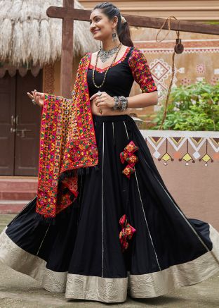 Black Rayon Readymade Navratri Style Lehenga Choli