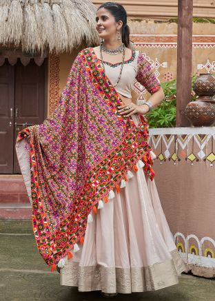 White Rayon Readymade Lehenga Choli In Navratri Style