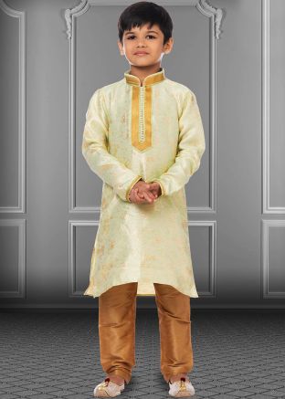 Green Kids Zari Woven Kurta Pajama Set