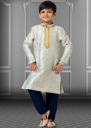 Shaded Blue Zari Woven Kids Kurta Pajama Set
