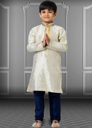 Readymade Blue Kids Woven Kurta & Pajama 