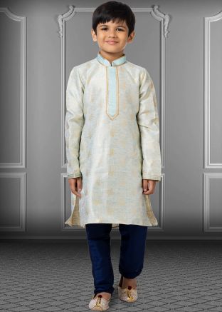 Readymade Blue Kids Zari Woven Kurta Pajama 