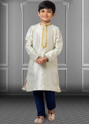 Blue Kids Kurta Pajama Set With Zari Woven Work