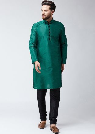 Green Readymade Dupion Silk Mens Kurta Pajama Online Shopping USA
