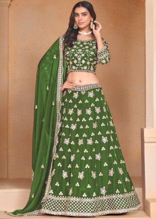 Green Zari Embroidered Lehenga Choli In Organza