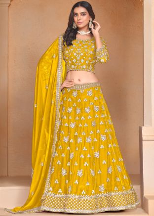 Yellow Embroidered Lehenga Choli In Organza