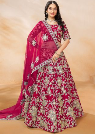 Pink Embroidered Art Silk Lehenga Choli
